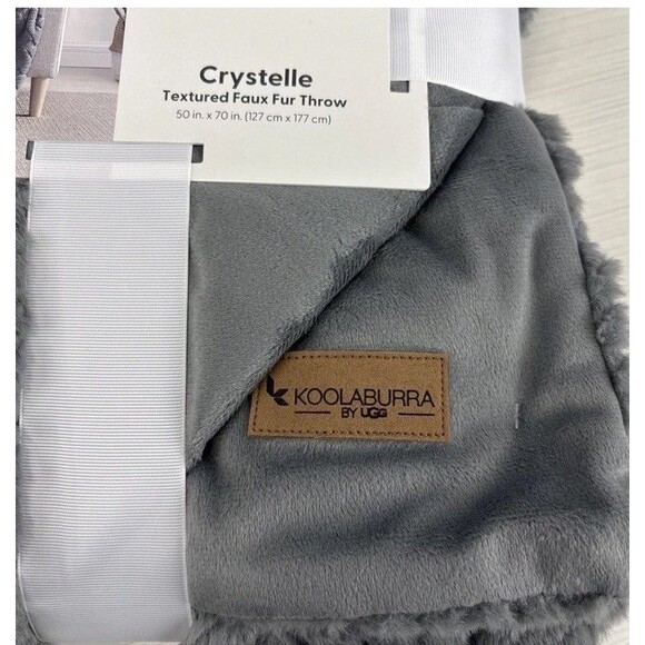 Koolaburra by UGG Crystelle Textured Faux Fur Throw Gray Plush Blanket - Picture 7 of 16